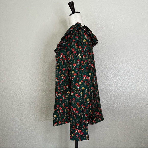 J. Crew Collection 100% Silk-Twill Ruffle Collar Mushroom Floral Top, Sz Medium - Picture 5 of 13